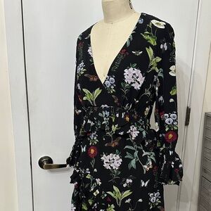 Joie Black Floral Long Sleeve Wrap Dress